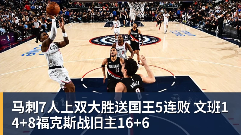 马刺7人上双大胜送国王5连败 文班14+8福克斯战旧主16+6
